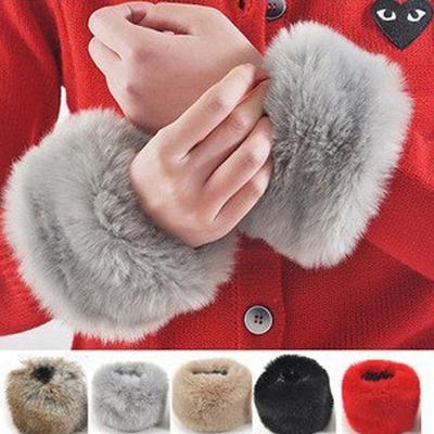Winter Warm Women Arm Warmer Faux Fur Soft Elastic Wrist Slap On Cuffs Arm Warmer Plush Thicken Accessories Gray White