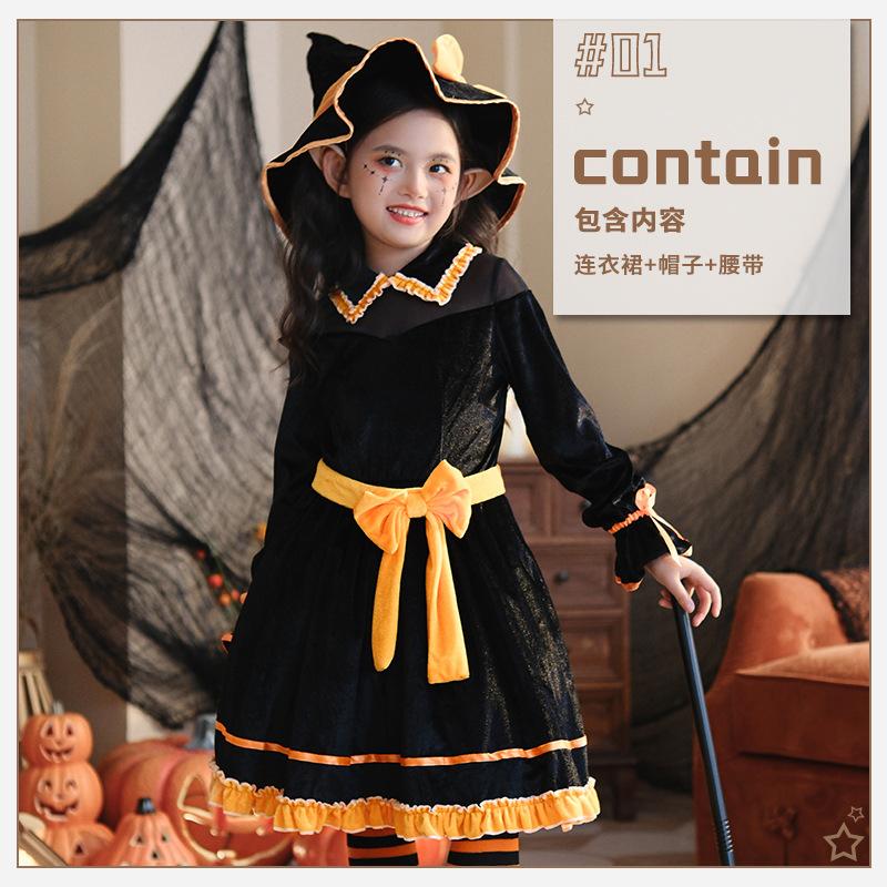 

Хэллоуин Детский костюм Костюм тыквы Смешной Детский костюм Ведьмы Костюм Ведьмы Платье для сценического выступления 150cm