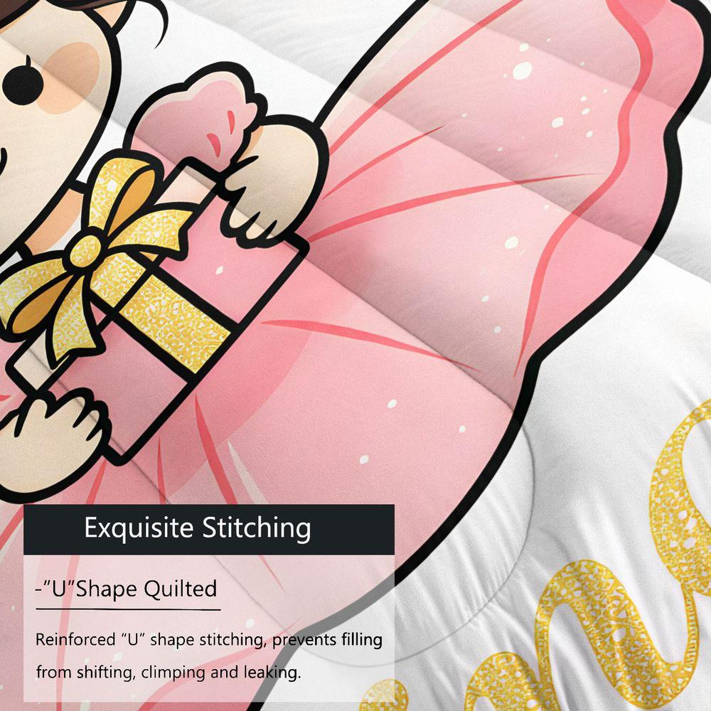Cute Princess Print Comforter Set Bedding Set With Pillowcase Soft Microfiber Quilt For Girls Bedroom Home Decor Gift