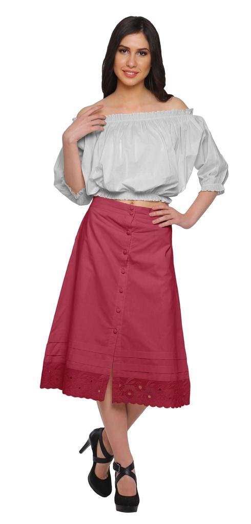 Moomaya Solid Cotton Skirts For Women Button Down A-Line Knee Length Skirts