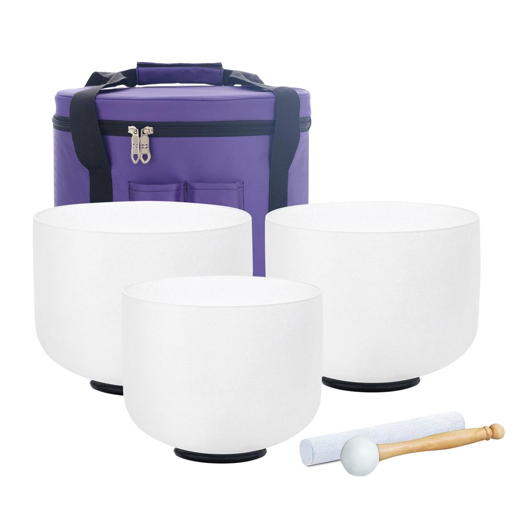 KVKA 10"E 8"G 6"B 432hz 440hz Cuenco Tibetano de Cristal de Cuarzo Esmerilado Juego de 3 Piezas para Yoga Sanación con Sonido Meditación Musical