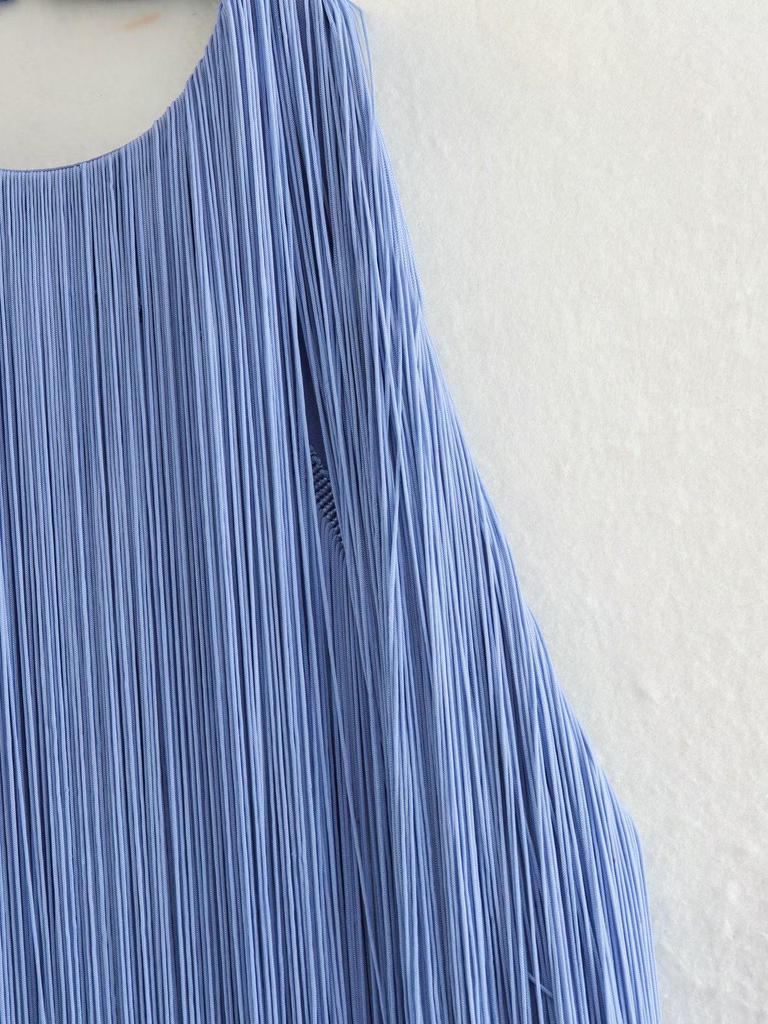 2026 Summer European-American Tassel Backless Halter Mini Dress
