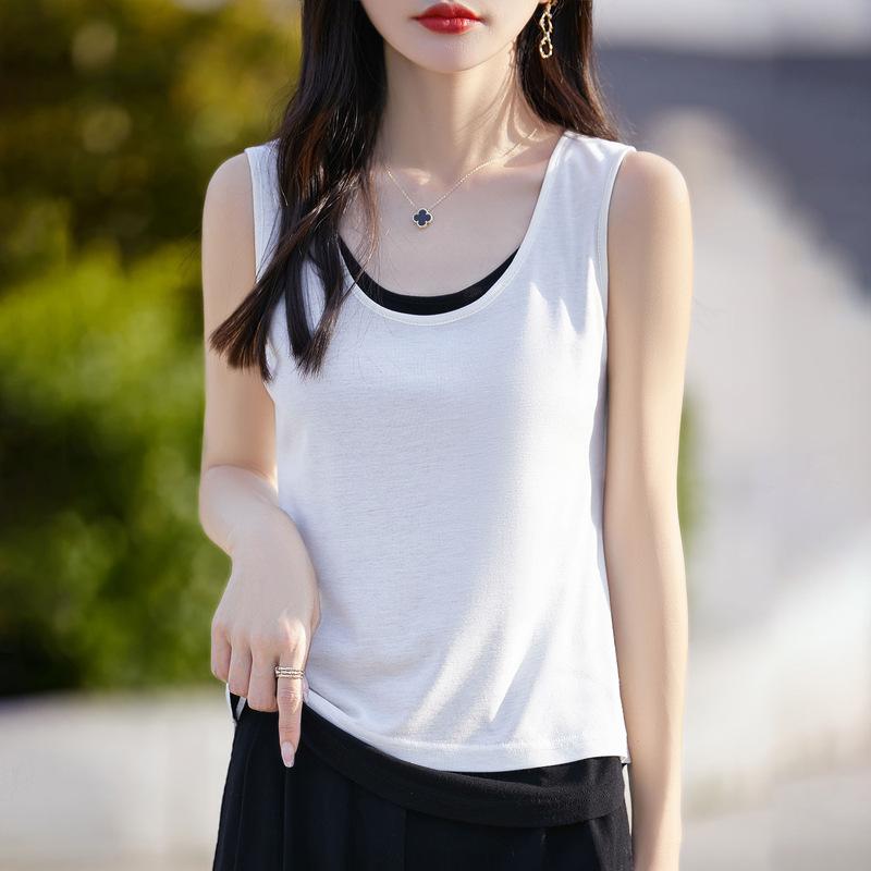 

Контрастная Цветовая Большая U-образная Вырезка Поддельная Двухслойная Безрукавка Женская Двойной Слой Теннисная Бретелька Базовая Блузка Обновленная Футболка Топ M белый