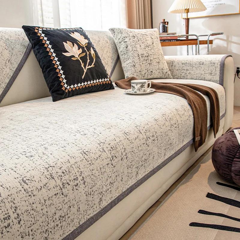 Luxury Universal Chenille Sofa Cover for Living Room, Cotton Edge Couch Cover, Anti-Pet Scratching, Protector Mat, Four Seasons