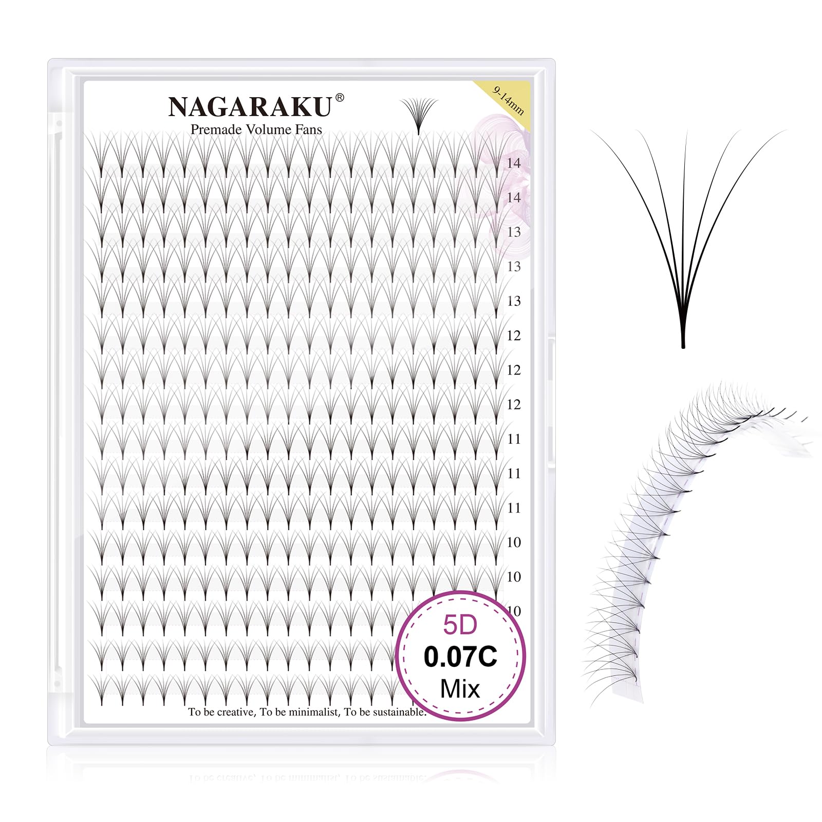 

NAGARAKU Pre-made 5D Fan Eyelash Extensions (5-strand bundle, 320 bundles total), Volume Lash, C-curl, Length 9-14mm, Mixed Colors, Black