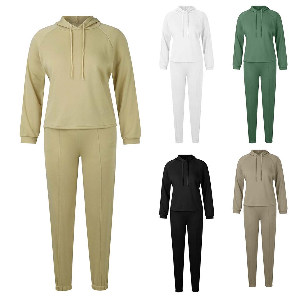 Summer Women's Solid Color Long-sleeved Top Casual Elastic Tie Pocket Trousers Sports Leisure Style Loose Soft Two-piece Set