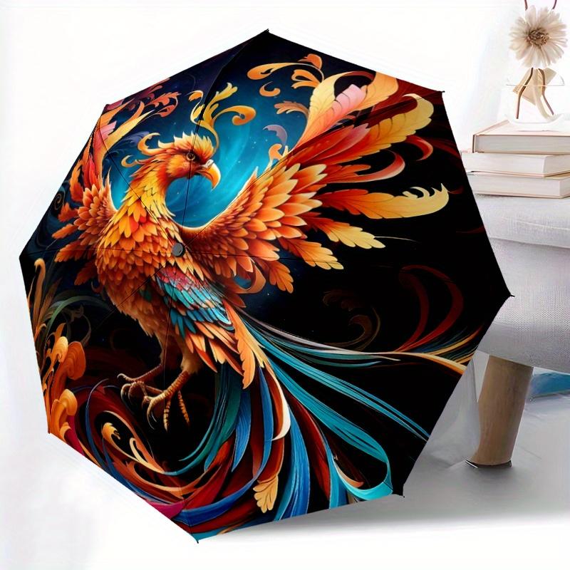 1pc Flaming Phoenix Patterns Pattern Automatic, 8 Iron Frames, High-Value Folding Umbrella, Suitable for Office, Travel and Outdoor Adventure.C090