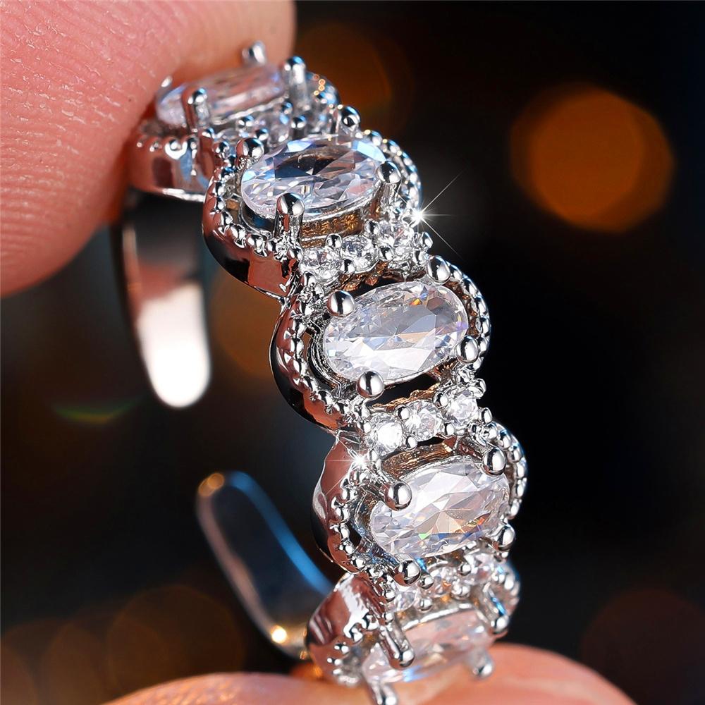 Cute Female Rainbow White Zircon Open Gold Color Wedding Rings Promise Adjustable Engagement Jewelry For Women