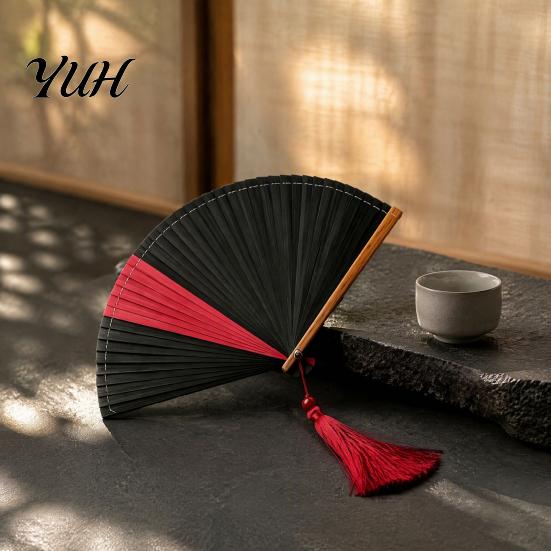 Handheld Folding Fan Vintage Japanese Bamboo Fan, Elegant with Tassels, Decorative Cooling Portable Oriental Style Accessory for Dancing Weddings