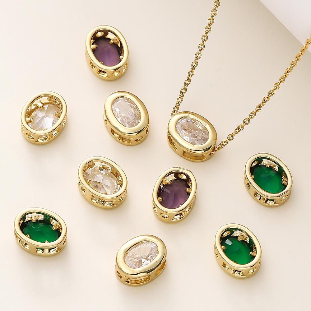 46Pcs 18K Gold Color Plated Brass Ellipse Cuboid Heart Beads With Zircon For Diy Bracelet Necklace Jewelry Making Accessories
