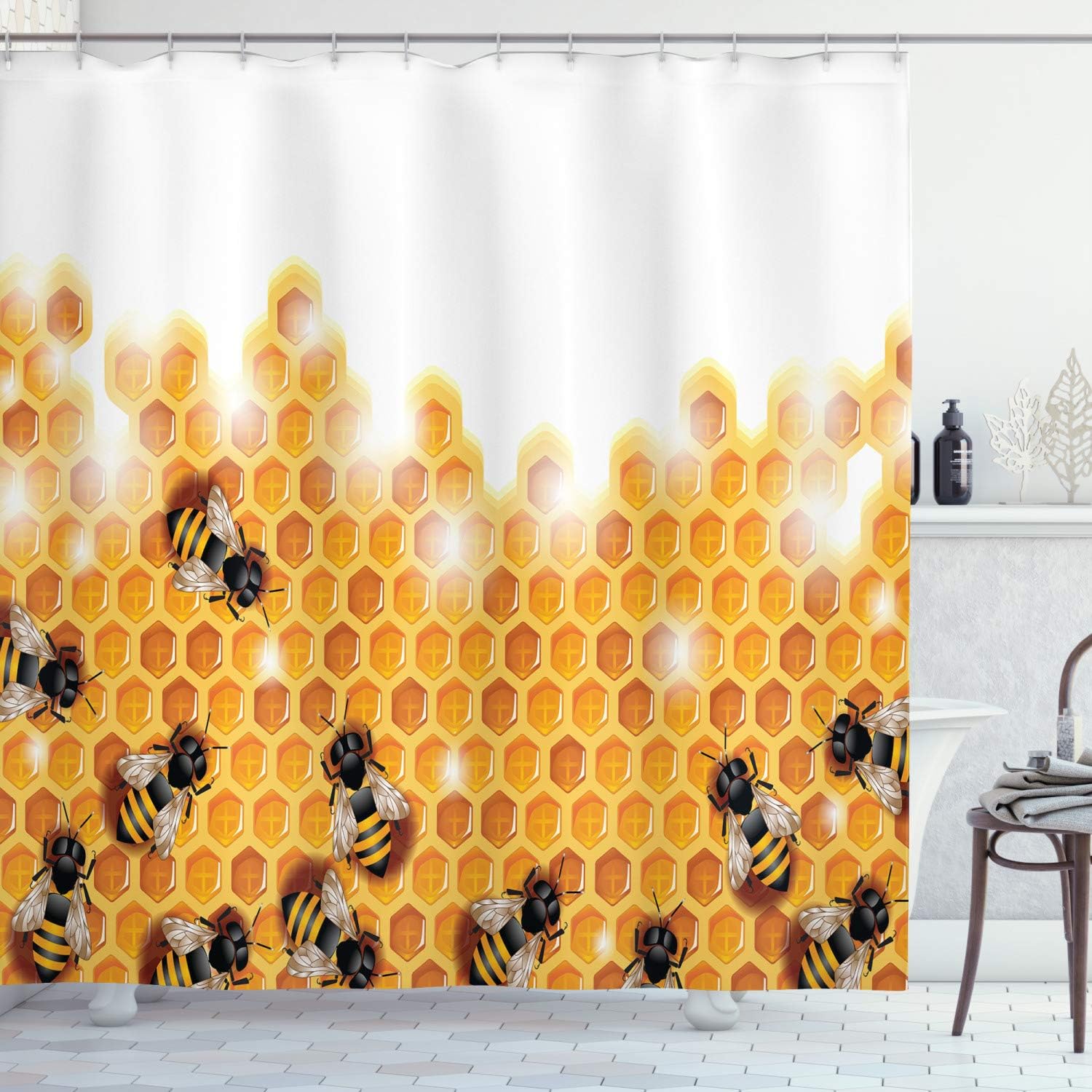 

Orange Shower Curtain, Abstract Tangerine Colored Bubbles On Closeup Background Fresh Summer Design Graphic Pattern, W60H190(CM)-1 Pcs