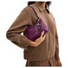 Coach Laurel 19 Brand Logo Flower Pendant Soft Pebble Leather Hand Shoulder Bag Small Women's Plum Color