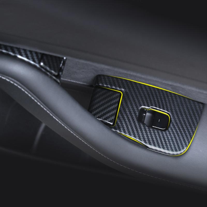 Car Window Lifter Switch Buttons Decorative Cover Trim Sticker For Tesla Model 3Carbon Fiber ABS Decoration  2017-