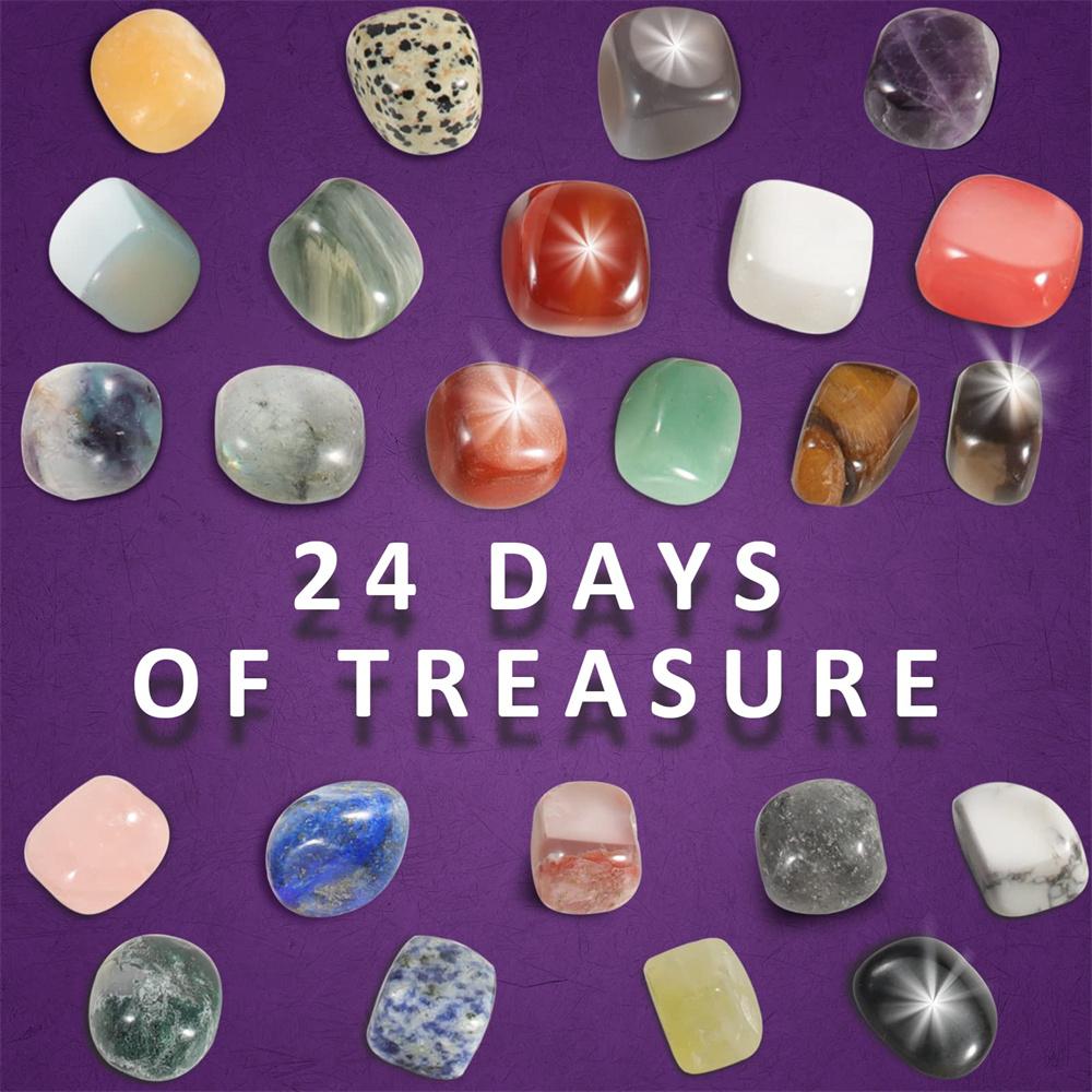 Christmas Advent Calendar With 24 Natural Crystal Agate Stones Minerals Fossils Surprise Blind Box For Kids Geological Learning Collection