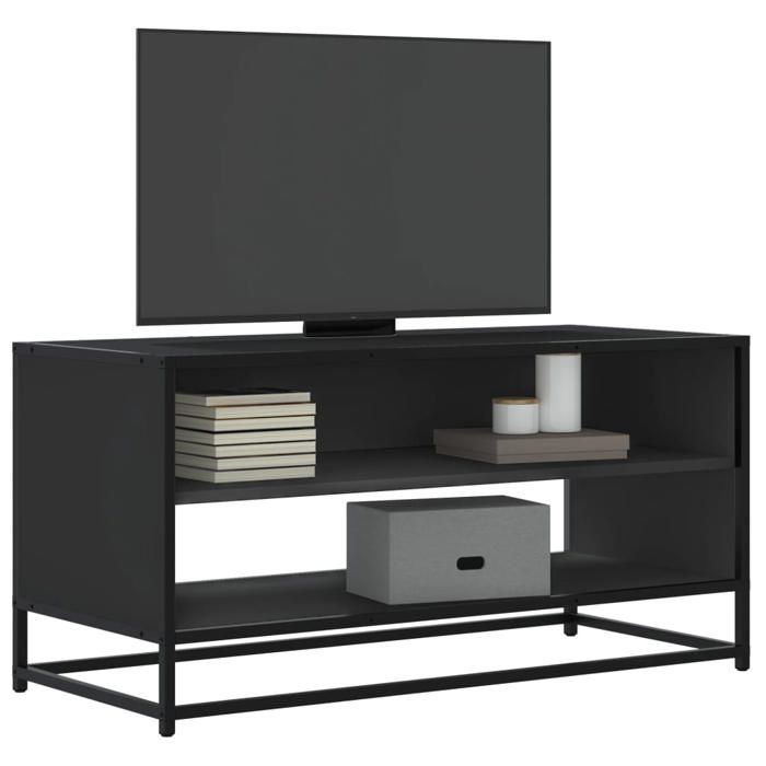 VidaXL Meuble TV noir 91x40x46 cm bois d'ingénierie et métal, banc TV, meuble hifi, centre de divertissement, buffet TV, 848884