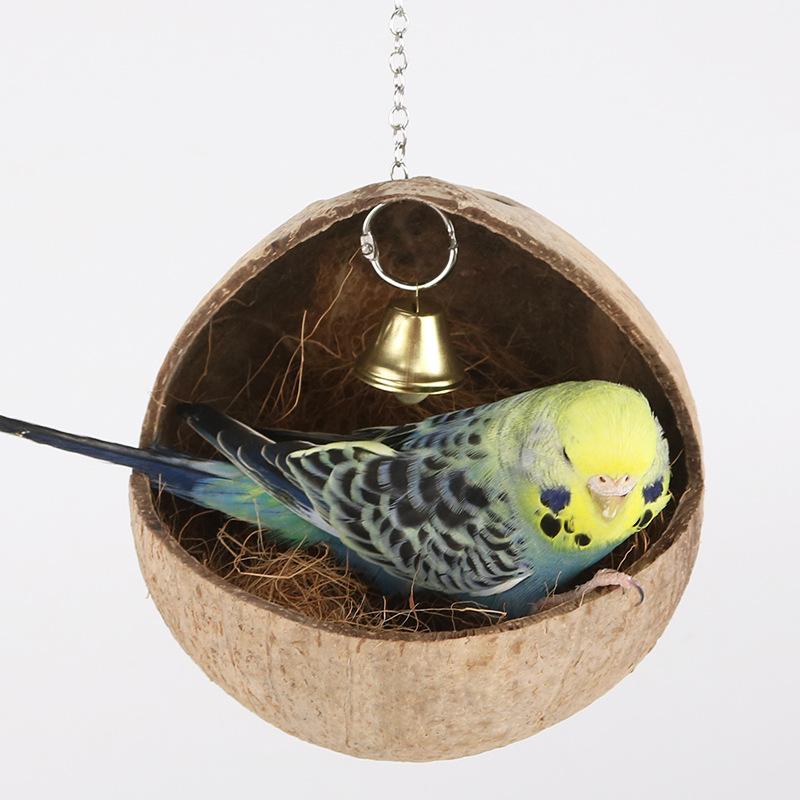 Natural Coconut Shell Bird Nest Parrot Nest, Swing Hammock Parrot Toy for Lovebird Canary Hamster Budgies Parrot , Bird Cage