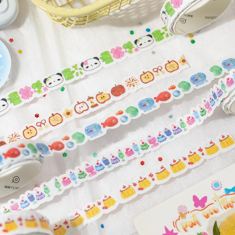5Roll/set Retro Cute Y2K Glitter Decoration Adhesive Tape Planner Handbook DIY Scrapbooking Journal Collage Material Stickers