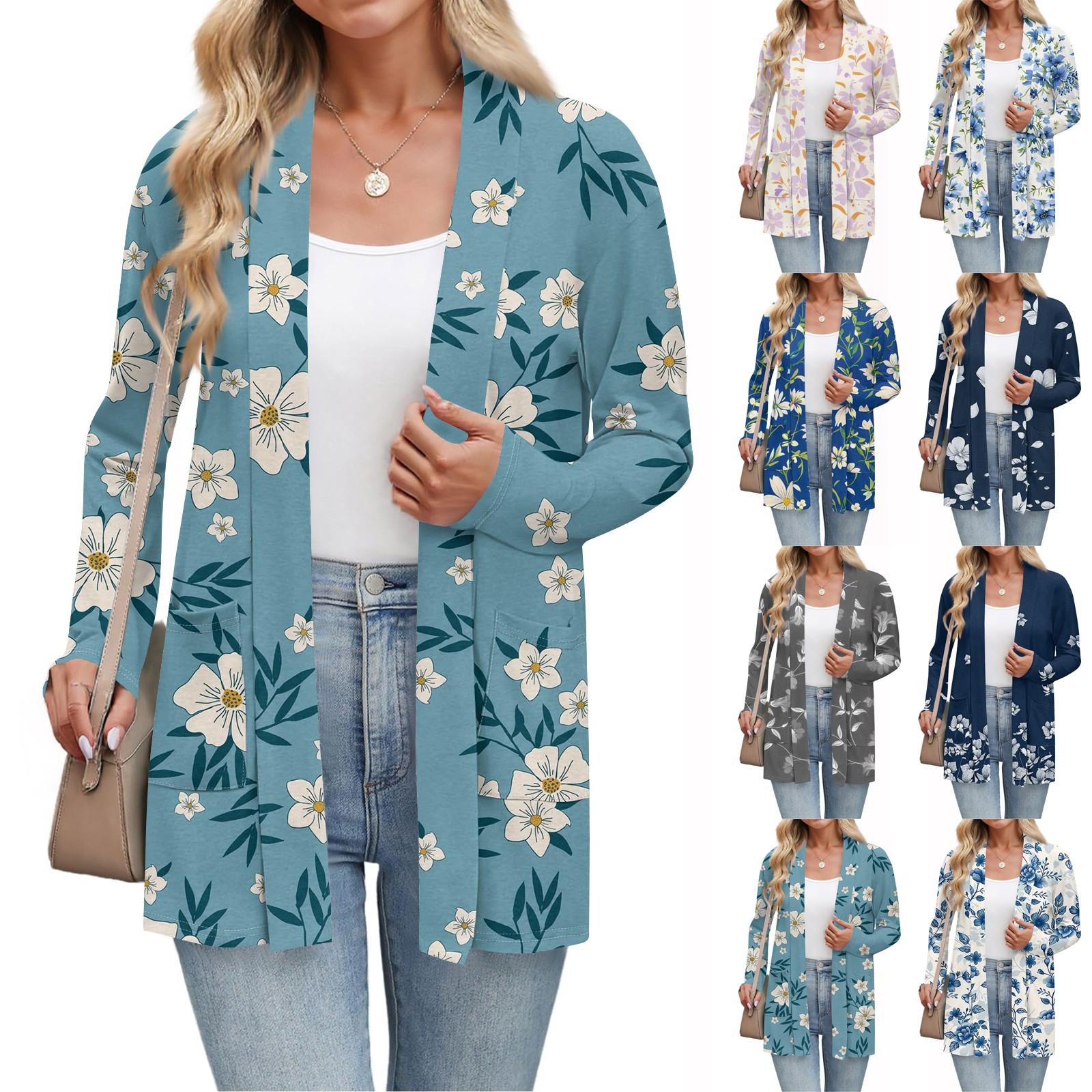 

Women s Fashion Casual Long Sleeve Cardigan Thin Loose Cardigan Jacket With Pockets M синій