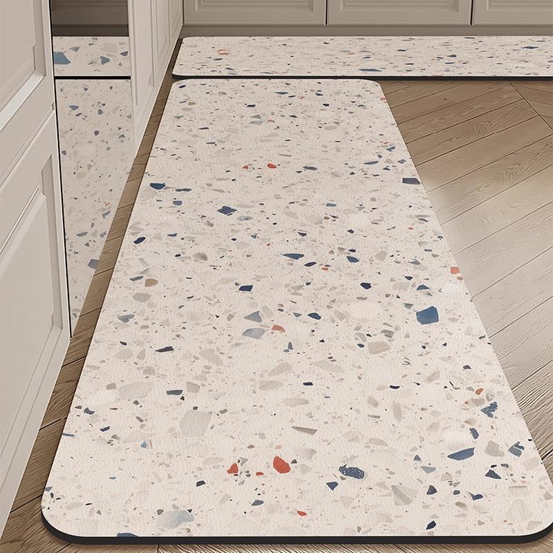 PVC Kitchen Floor Mat Modern Simple Waterproof Oil-proof Carpet Imitation Marble Pattern Large Area Balcony Leather Rug Alfombra
