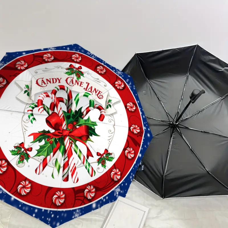 1pc Candy Cane Lane Christmas Decorations Umbrella with Plastic Handle,Suitable for All Seasons Home Travel Outdoor UmbrellaDD138