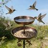 1Pc Vintage 2-Tier Iron Bird Bath & Feeder Combo – Rust-Proof 5-Claw Ground Stake, All-Weather Outdoor Garden Decor for Hummingbirds & Sparrows