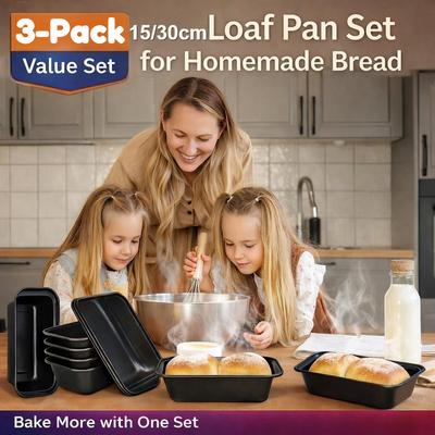 Set di 1/2/3 Pezzi Teglie per Pane, Teglie Antiaderenti per Pane in Cassetta, Sourdough, Brownies, Torta, Acciaio al Carbonio, Teglie Rettangolari