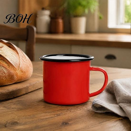 Durable Steel Water Cup Enamel Coffee Mug with Handle, Retro Style Cup, Smooth Lead Free Drinking Vessel Surface Portable for Hot Tea And Milk Outdoor