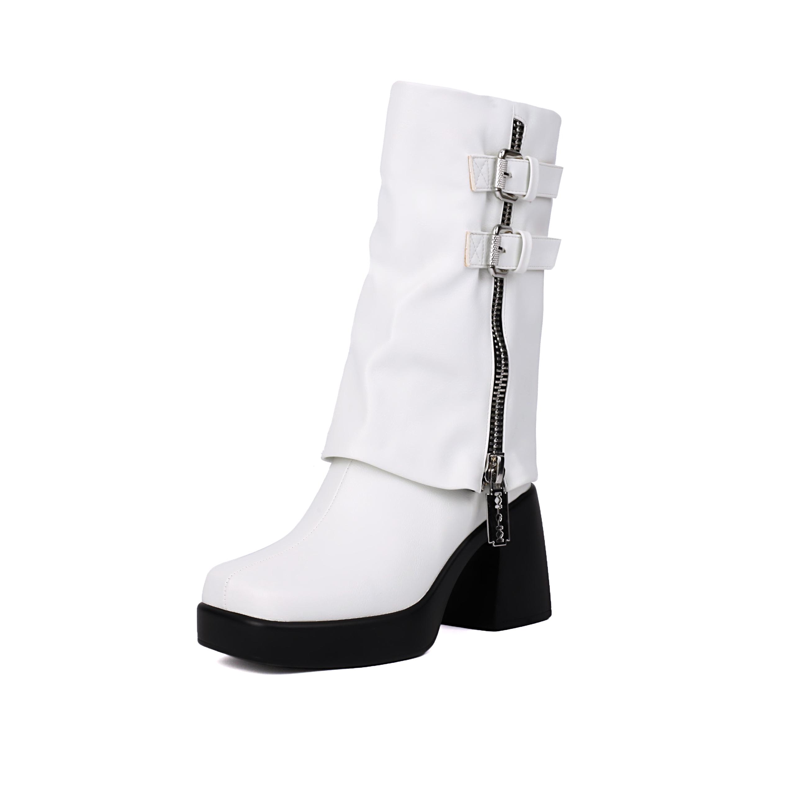 

Женские ботильоны на высоком каблуке, осенне-зимние, новые, на толстом каблуке, водонепроницаемые, на платформе, однотонные, большого размера, ботинки с дымовой трубкой 41 белый