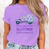 (Hochwertiges T-Shirt)Neu Heiß Ich trage Lila für Alzheimer-Bewusstsein Print T-Shirts Damen Sommer Freizeit T-Shirts O-Ausschnitt
