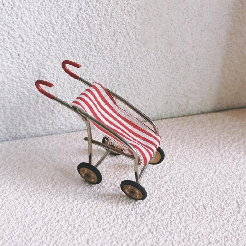 1/12 Scale Doll House Miniature Stroller Model Figurine with Iron Frame And Fabric Cover For Scene Display Arrangement