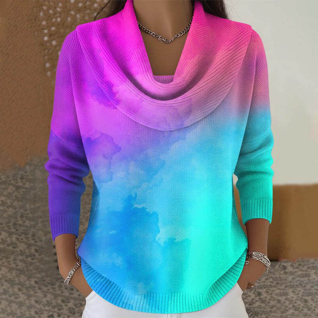 Dámský ležérní a módní svetr s dlouhým rukávem a potiskem, kulatým výstřihem