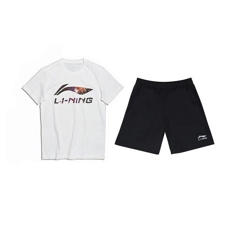 Li Ning Starry Letter Logo Print Trendy Comfortable Versatile Crew Neck Pullover Short Sleeve T-Shirt Casual Sports Set AHSS971-3+YKSV147-2