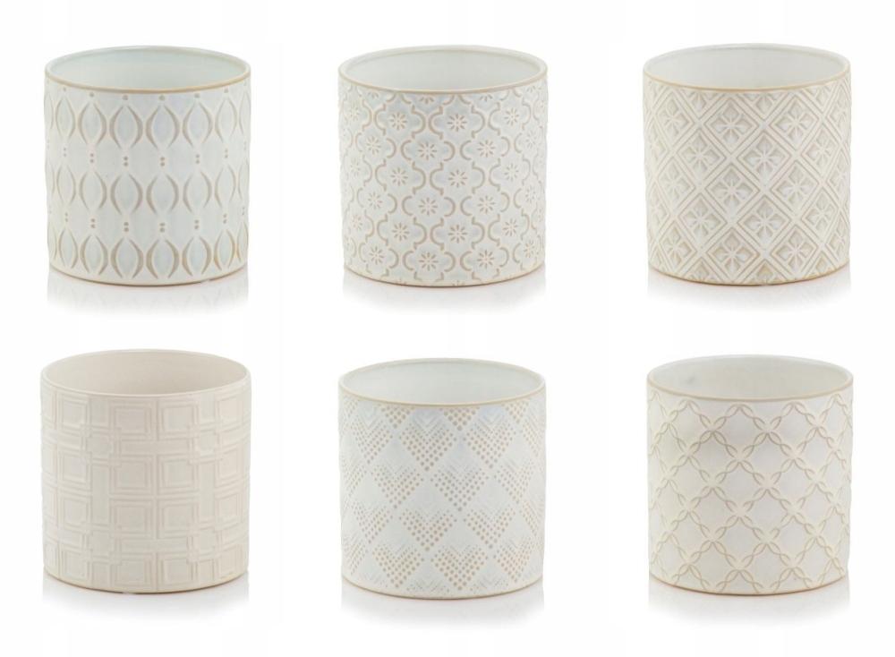 Osłonka ceramiczna kremowa szkliwiona 13 cm cylinder geometryczna 1 szt.