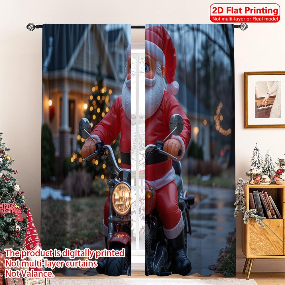 

2pcs 2D flat printing Merry Christmas Popular Window Drapes Inflatable Santa Motorcycle Christmas Polyester Without Electricity 52.50×116.00 CM 2pcs