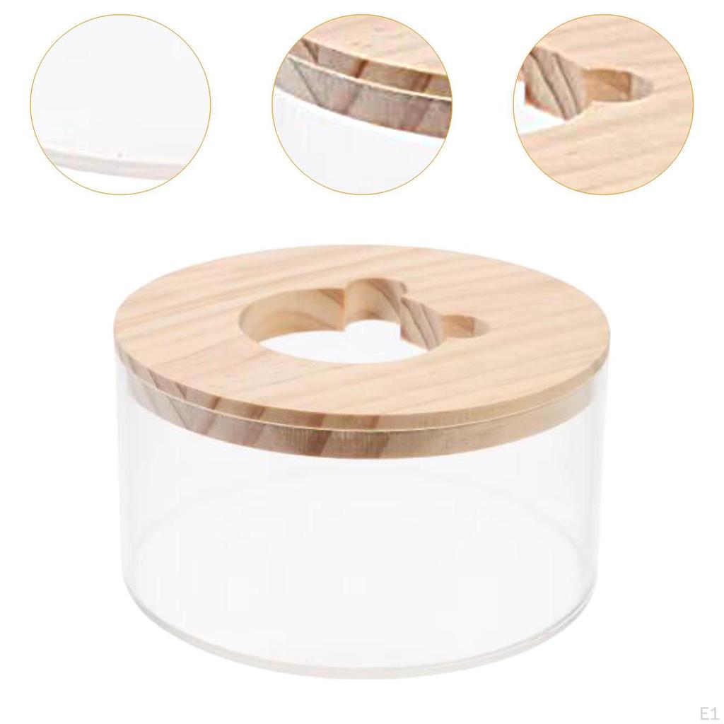 Acrylic Hamster Bath Container with Wooden Cover for Small Animals
