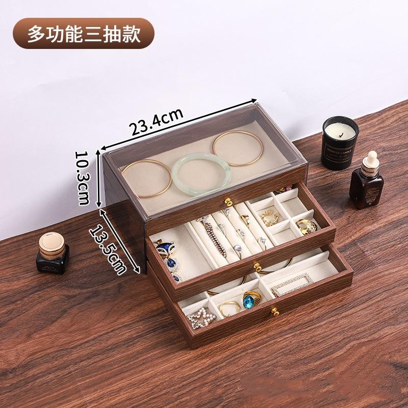 Vintage Walnut Jewelry Organizer Earrings Necklace Dust Jewelry Box Home Desktop Large Capacity 3 Layer Jewelry Box