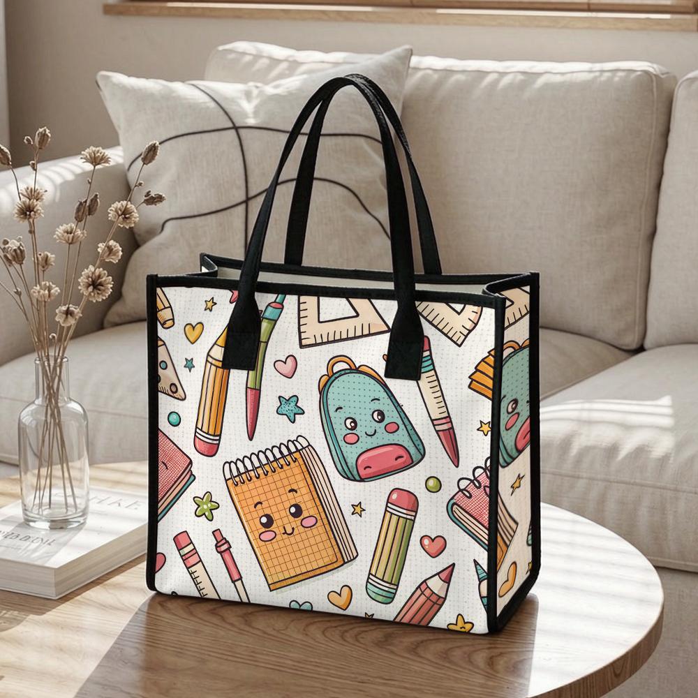 Cute Kawaii School Stationery Printed Tote Bag Casual Daily Portable Shoulder Bag For Shopping School Commute