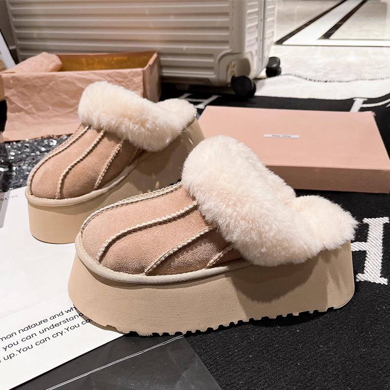 Fur Women Cotton Slippers Flats Platform Mules Shoes Home Fashion Flip Flops  Winter New Snow Boots Comfort Mujer