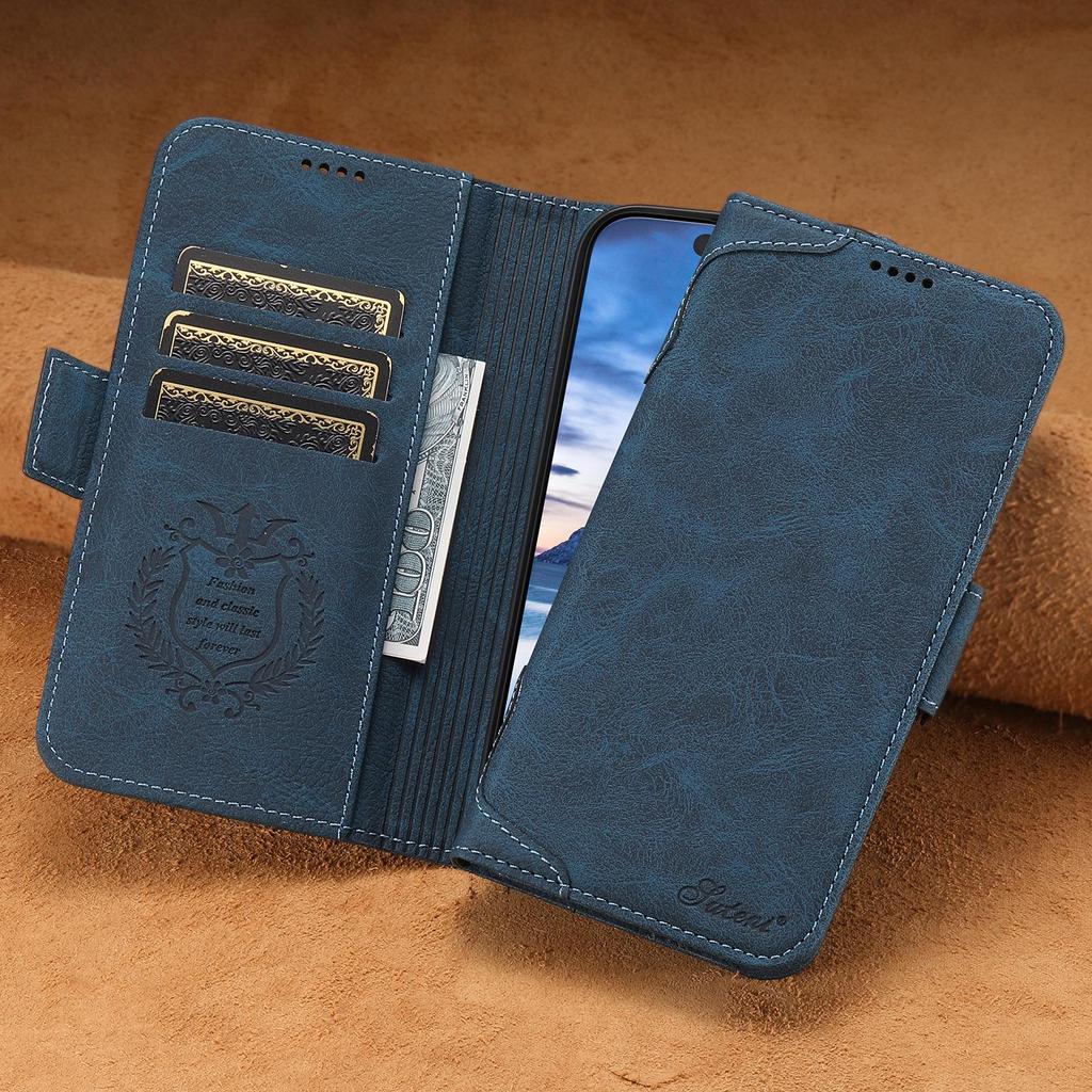 iPhone 17 Pro/Samsung Magnetic Leather Flip Case with Wireless Charging, Card Slot, and Stand