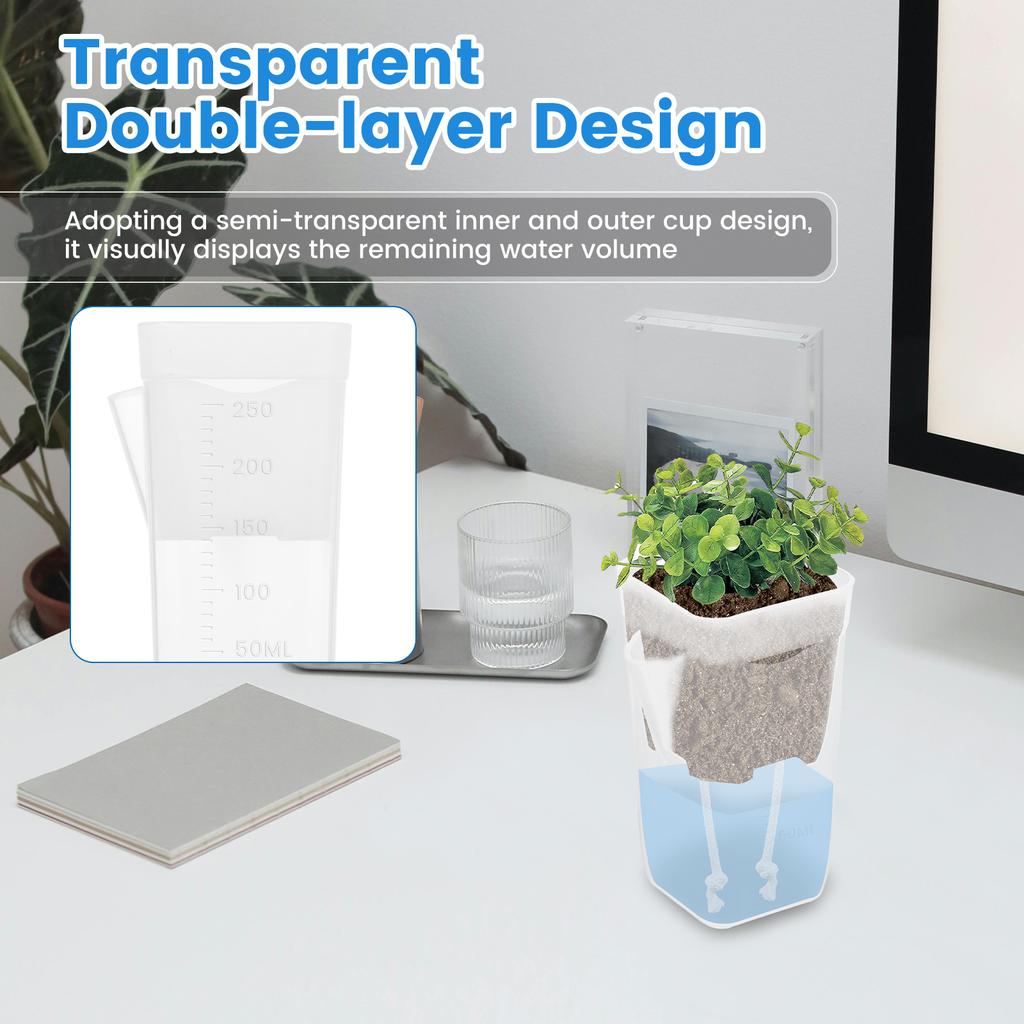 12 Pcs Self Watering Plant Pot Transparent Double Layer Plastic with Drainage Holes Cotton Rope Watering Small Nursery Pot