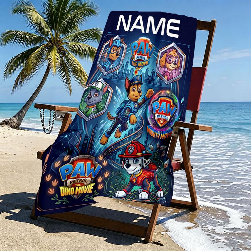 Custom Name Personalized PAW Patrol Print Beach Towel, for Trip Camping Beach Party Home Decor, Birthday Gift for Family & Friends