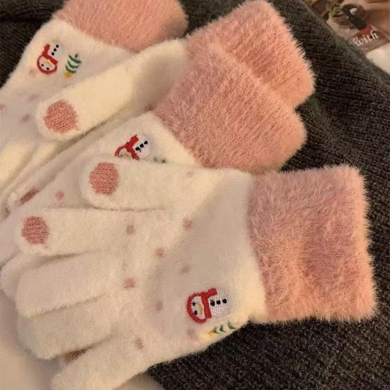 

Winter Warm Gloves Plush Cartoon Cute Christmas Snowman Five-Fingered Gloves Can Student Girls