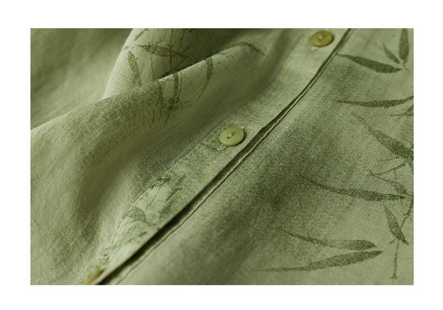 3365 Women's Lightweight Ink Bamboo Print Summer Ramie Top - Breathable & Unique Style