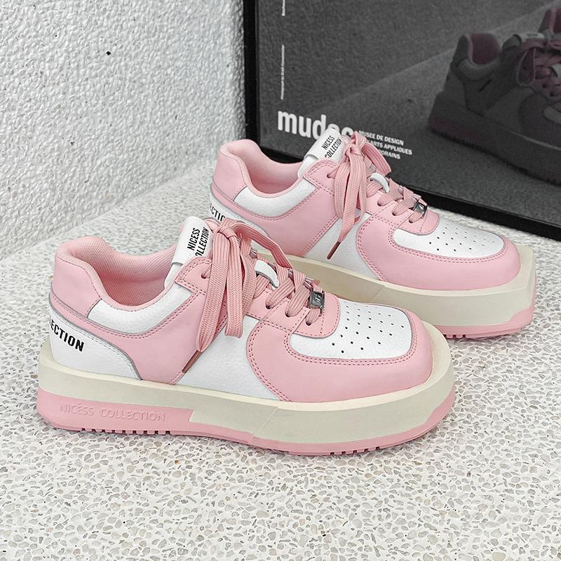 

Leather square round head panda sports board shoes women s spring new thick-soled versatile niche mandarin duck white shoes 40 рожевий