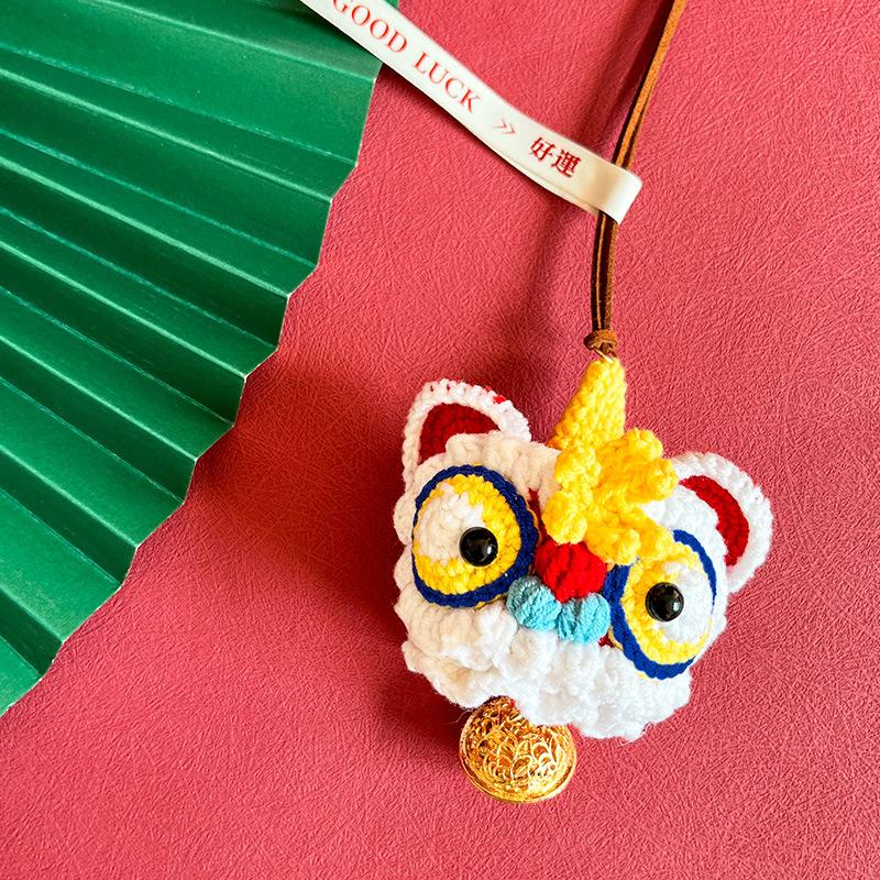Lion Dance Coronet Decorative Hanging Ornament Car Rearview Mirror Pendant Chinese New Year Decoration Hanging Accessories One Size