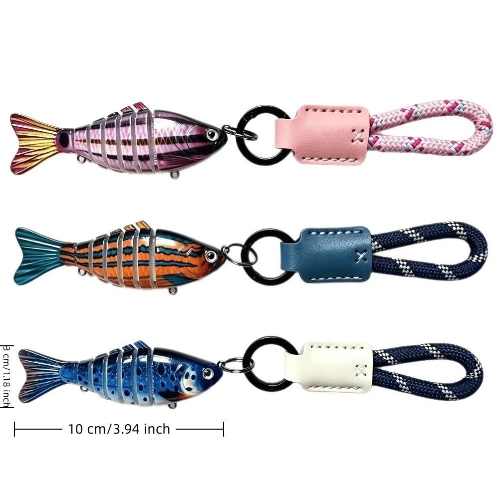 Novelty Multi-jointed Fish Keychain Hand-wrapped Leather Wooded Keyring  Backpack Decor
