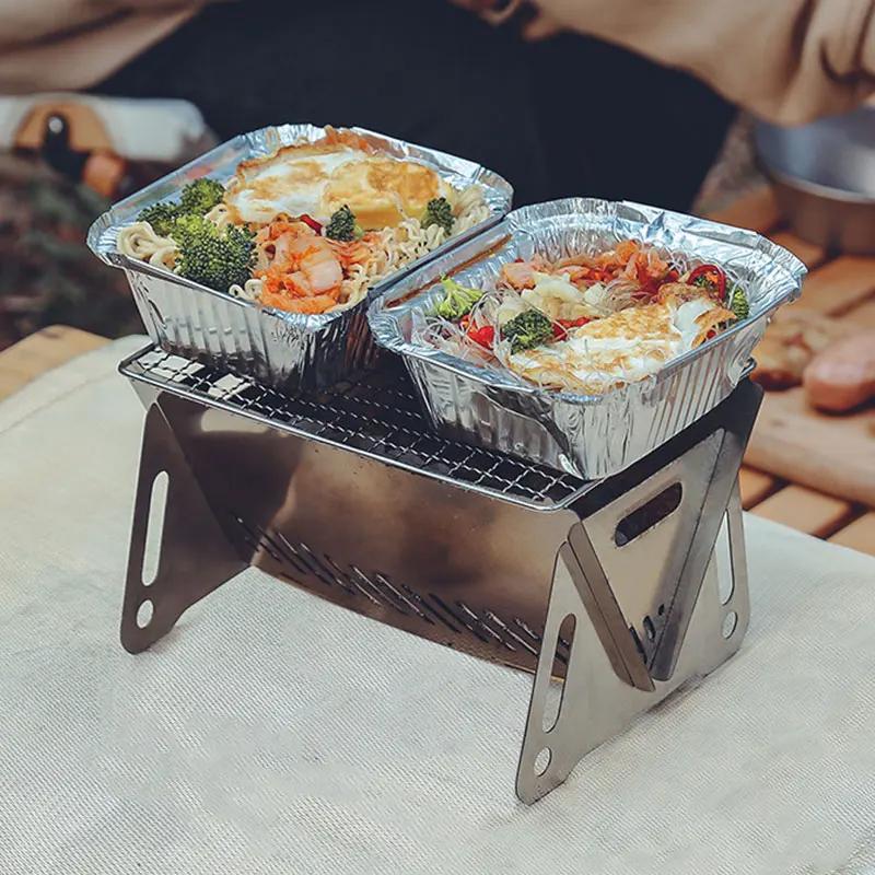 Portable Backpacking Stove with Grill Grid, Ultralight Folding Stainless Steel Charcoal Grill for Hiking, Picnic, and Garden BBQ