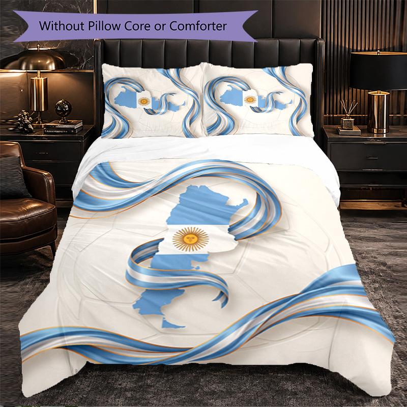 Argentina Football Pattern 3 Pieces Bedding Set Soft Microfiber Duvet Cover with Pillow Cases for Bedroom