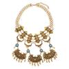 Ethnic Style Carved Flower Design Simulation Gemstone Decoration Women Necklace For Casual Boho Look