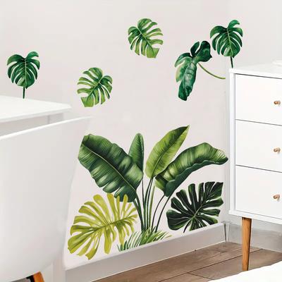 Adesivo da Parete Foglia Pianta Verde Tropicale Farfalla Autoadesivo Decorazione per la Casa per Soggiorno Camera da Letto Ingresso